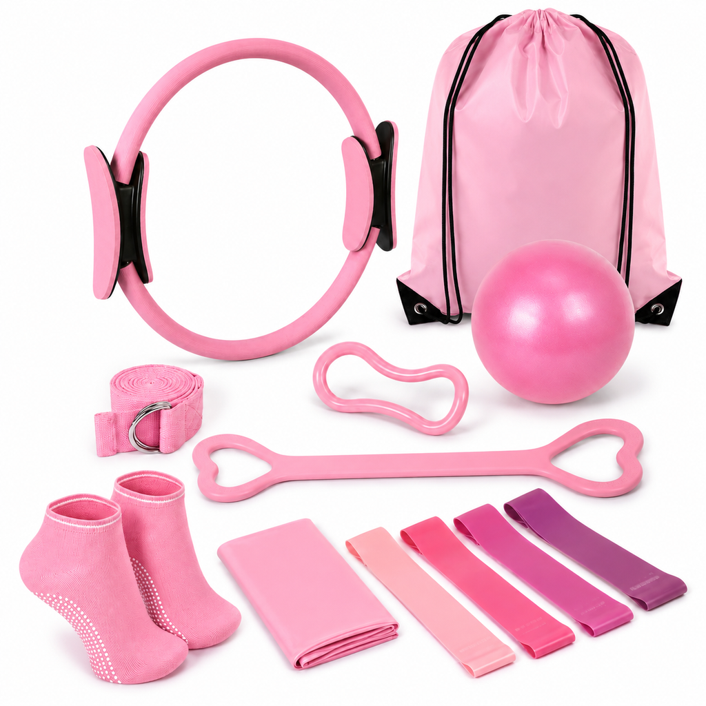 13-Piece Pilates Kit with 12-Inch Ring, Exercise Ball, 5 Resistance Bands & Grip Socks for Home Workouts