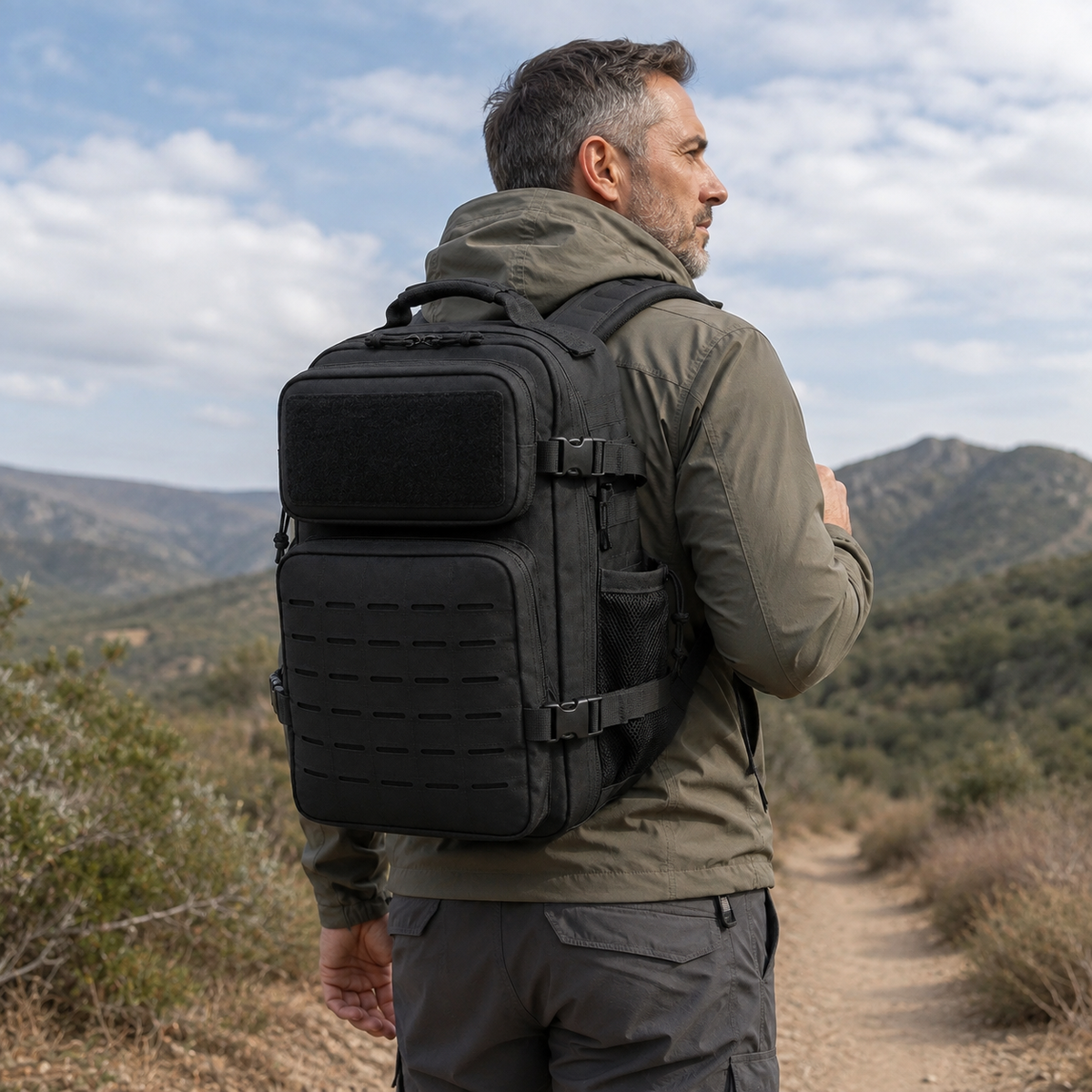 26L Tactical Backpack with Laser-Cut MOLLE Webbing, 15-Inch Laptop Compartment & Dual Bottle Pockets