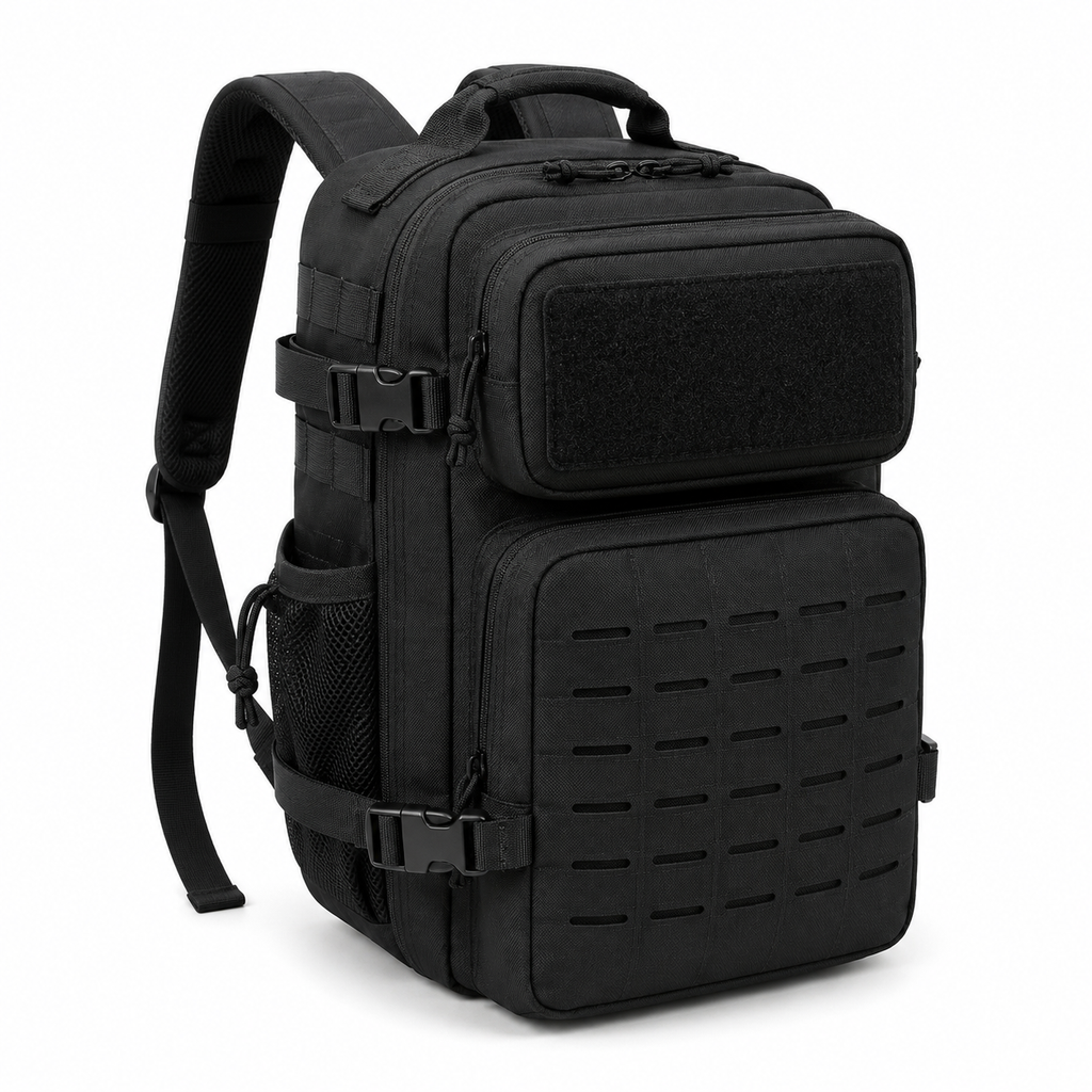 26L Tactical Backpack with Laser-Cut MOLLE Webbing, 15-Inch Laptop Compartment & Dual Bottle Pockets