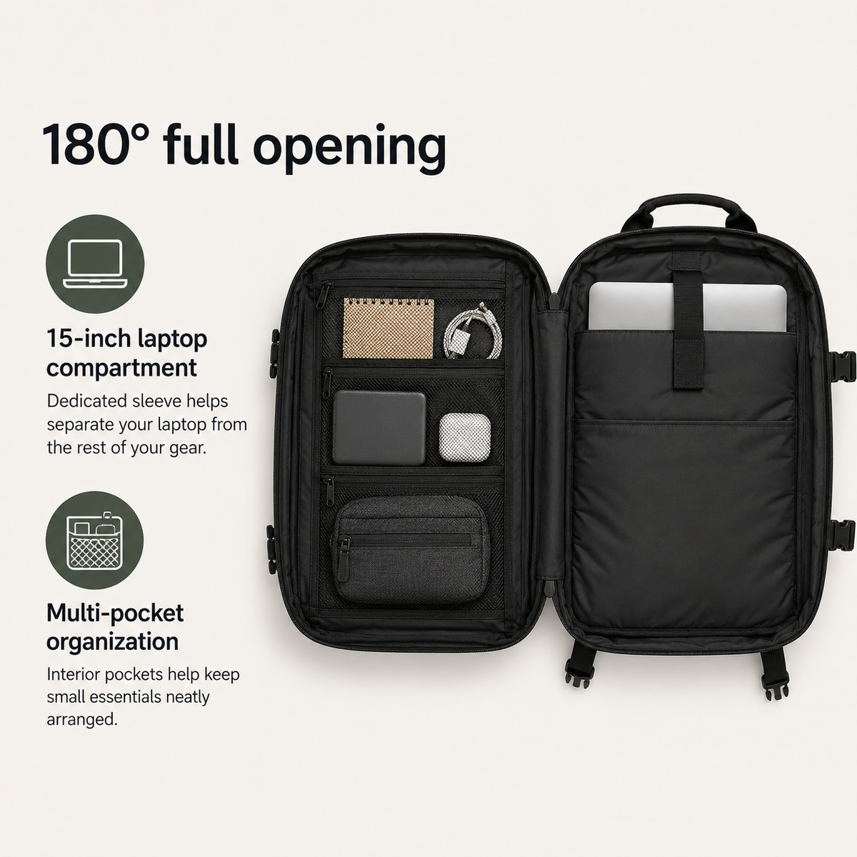 26L Tactical Backpack with Laser-Cut MOLLE Webbing, 15-Inch Laptop Compartment & Dual Bottle Pockets
