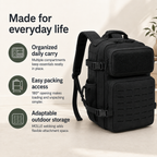 26L Tactical Backpack with Laser-Cut MOLLE Webbing, 15-Inch Laptop Compartment & Dual Bottle Pockets