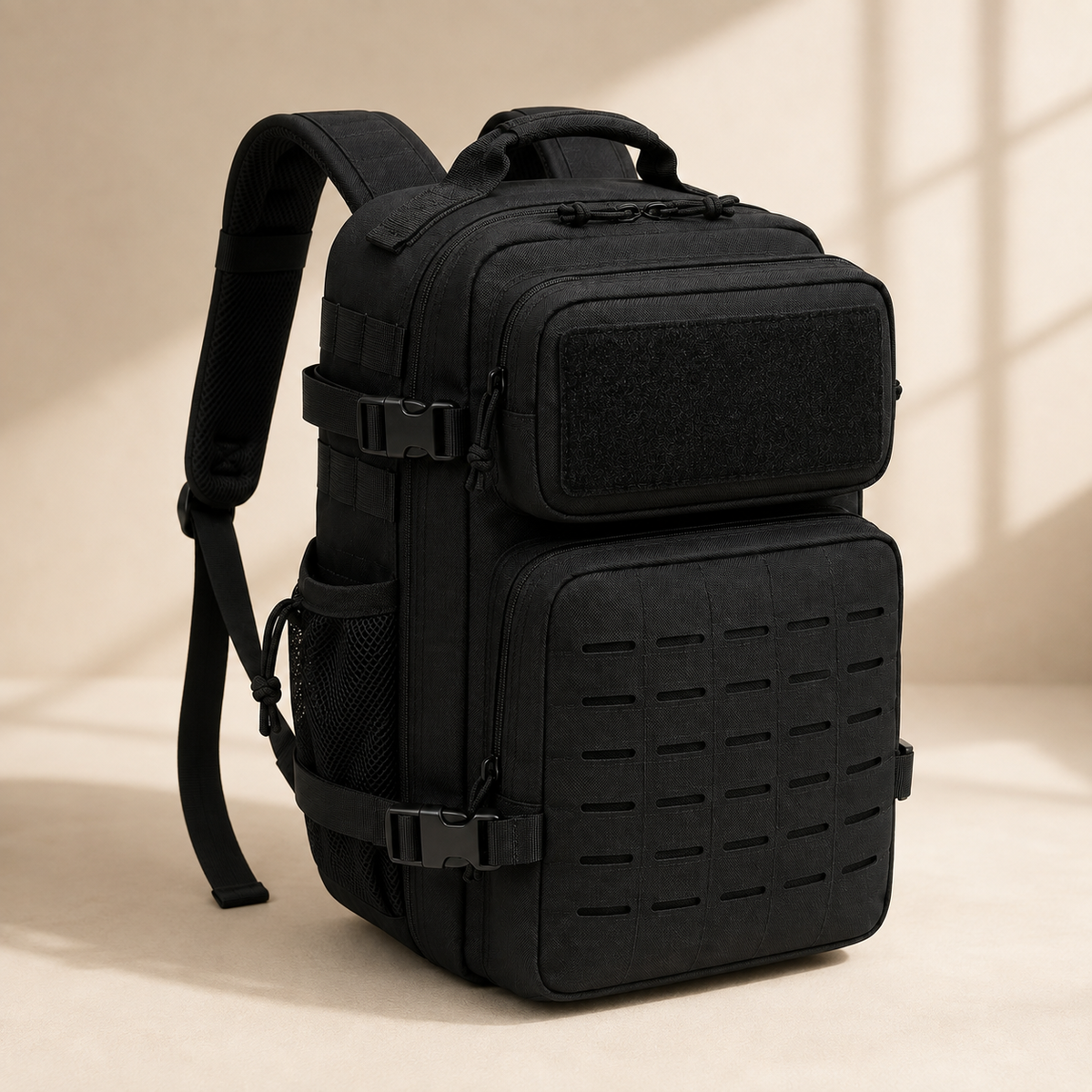 26L Tactical Backpack with Laser-Cut MOLLE Webbing, 15-Inch Laptop Compartment & Dual Bottle Pockets