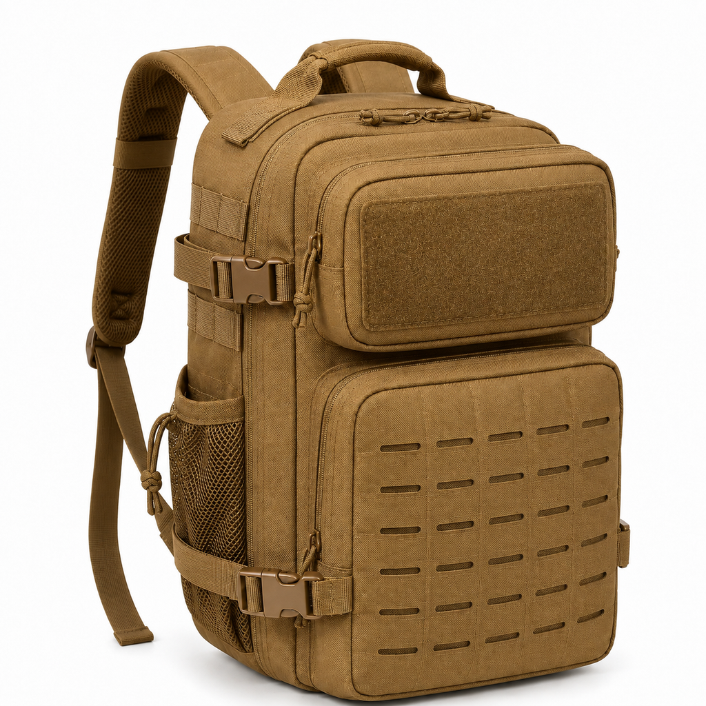 26L Tactical Backpack with Laser-Cut MOLLE Webbing, 15-Inch Laptop Compartment & Dual Bottle Pockets