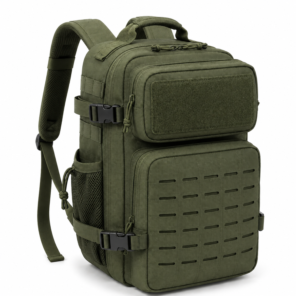 26L Tactical Backpack with Laser-Cut MOLLE Webbing, 15-Inch Laptop Compartment & Dual Bottle Pockets