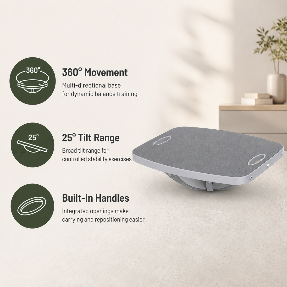 360° Wobble Balance Board with 25° Tilt, Non-Slip Surface, Carry Handles & 500 lb Capacity