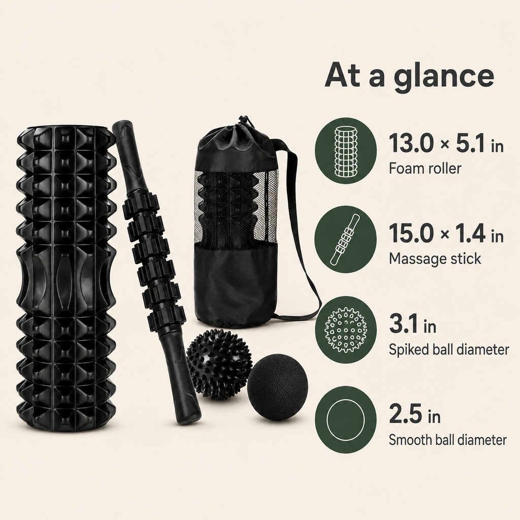 5-Piece Trigger Point Foam Roller Set with Massage Stick, 2 Massage Balls & Carry Bag for Full-Body Self-Massage