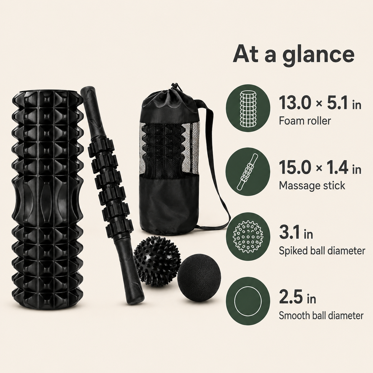 5-Piece Trigger Point Foam Roller Set with Massage Stick, 2 Massage Balls & Carry Bag for Full-Body Self-Massage