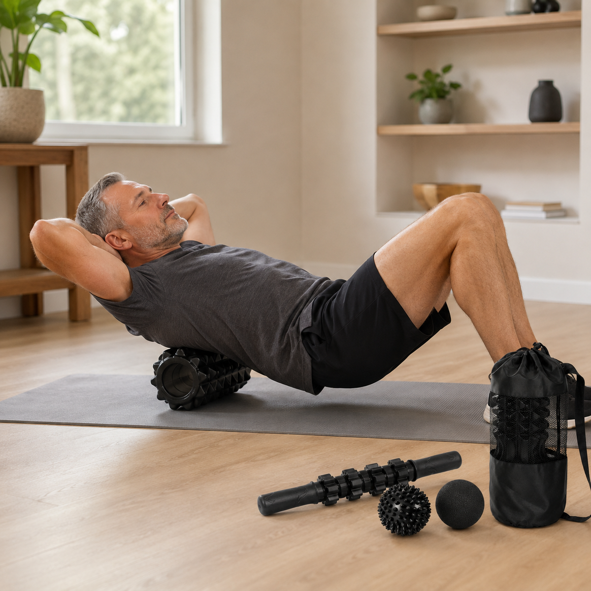 5-Piece Trigger Point Foam Roller Set with Massage Stick, 2 Massage Balls & Carry Bag for Full-Body Self-Massage
