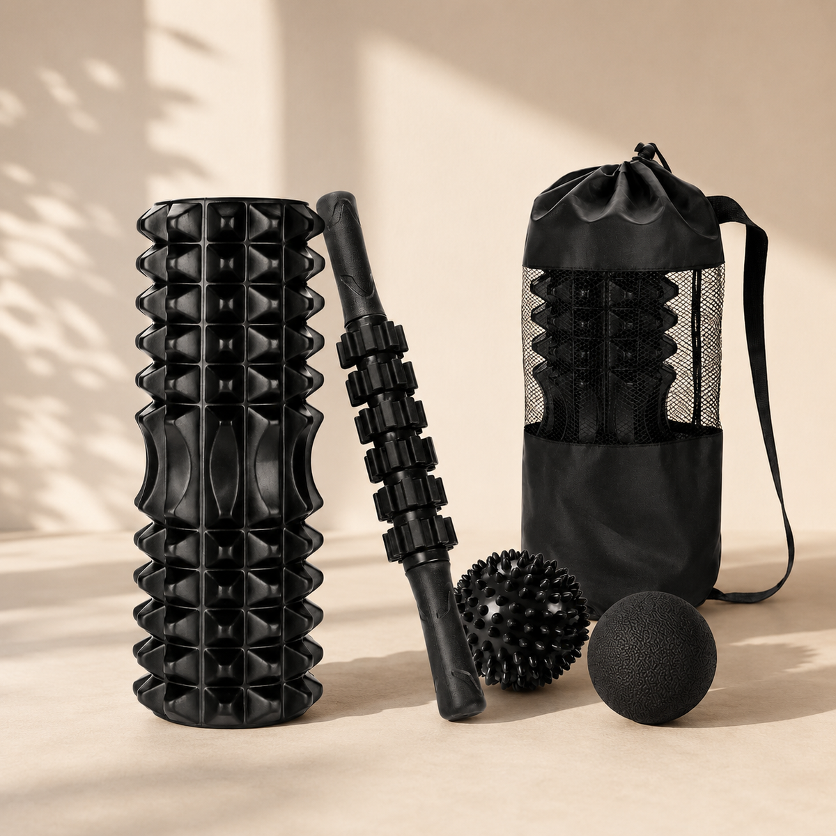 5-Piece Trigger Point Foam Roller Set with Massage Stick, 2 Massage Balls & Carry Bag for Full-Body Self-Massage