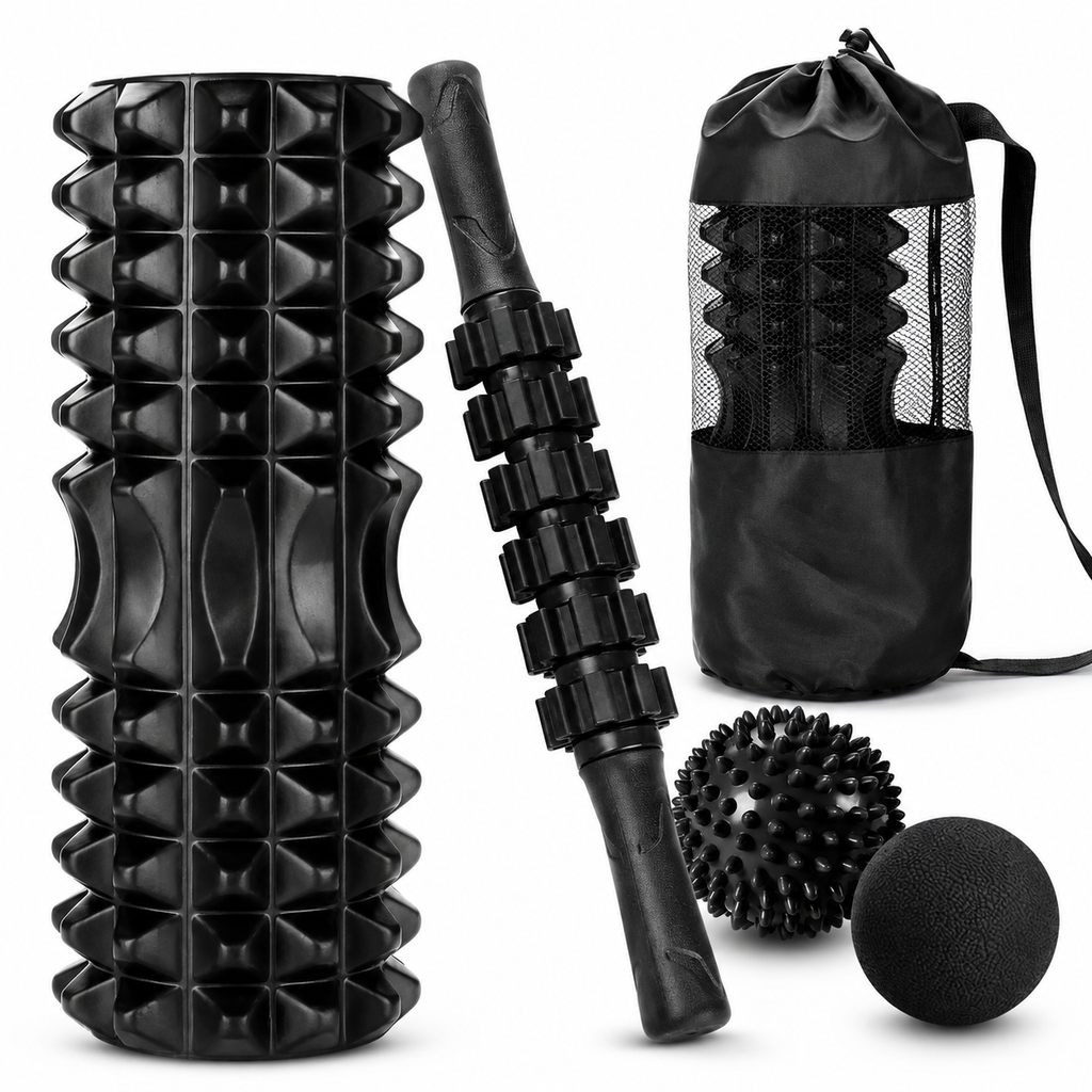 5-Piece Trigger Point Foam Roller Set with Massage Stick, 2 Massage Balls & Carry Bag for Full-Body Self-Massage