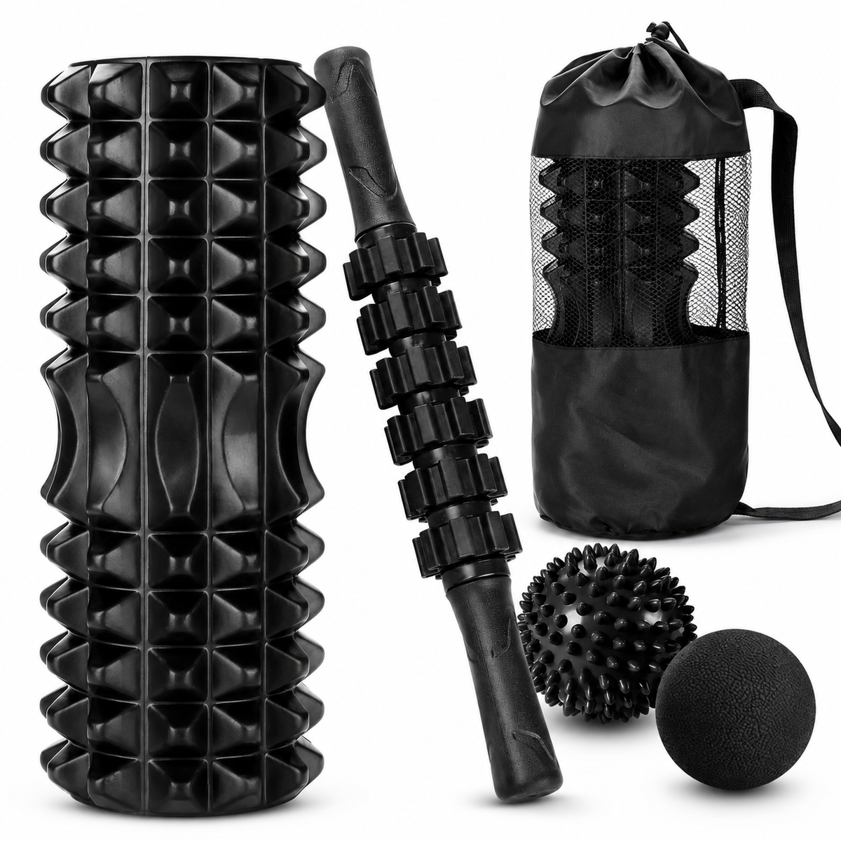 5-Piece Trigger Point Foam Roller Set with Massage Stick, 2 Massage Balls & Carry Bag for Full-Body Self-Massage