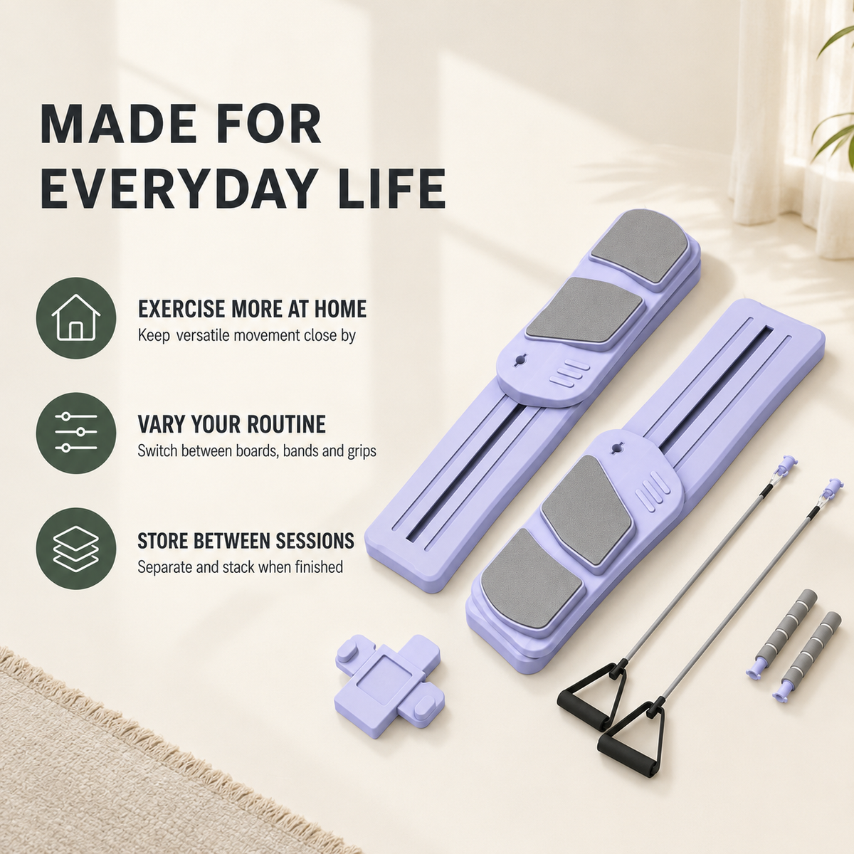 7-in-1 Portable Pilates Board Set with Sliding Platforms, Resistance Bands and Timer for Home Workouts