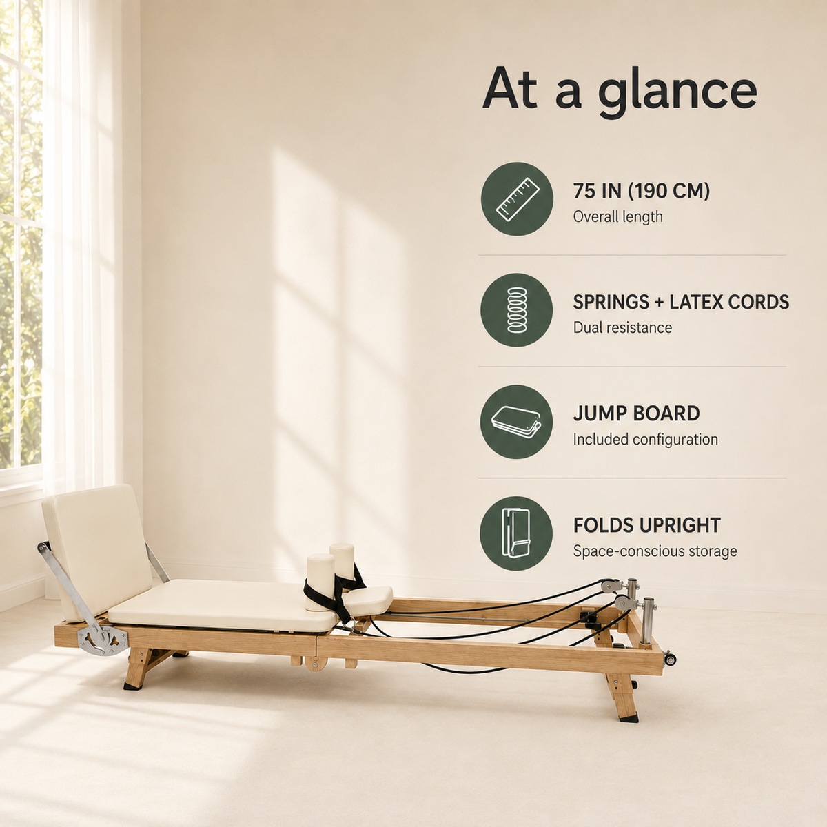 75-Inch Foldable Pilates Reformer Machine with Dual Spring & Cord Resistance, Adjustable Foot Bar & Jump Board