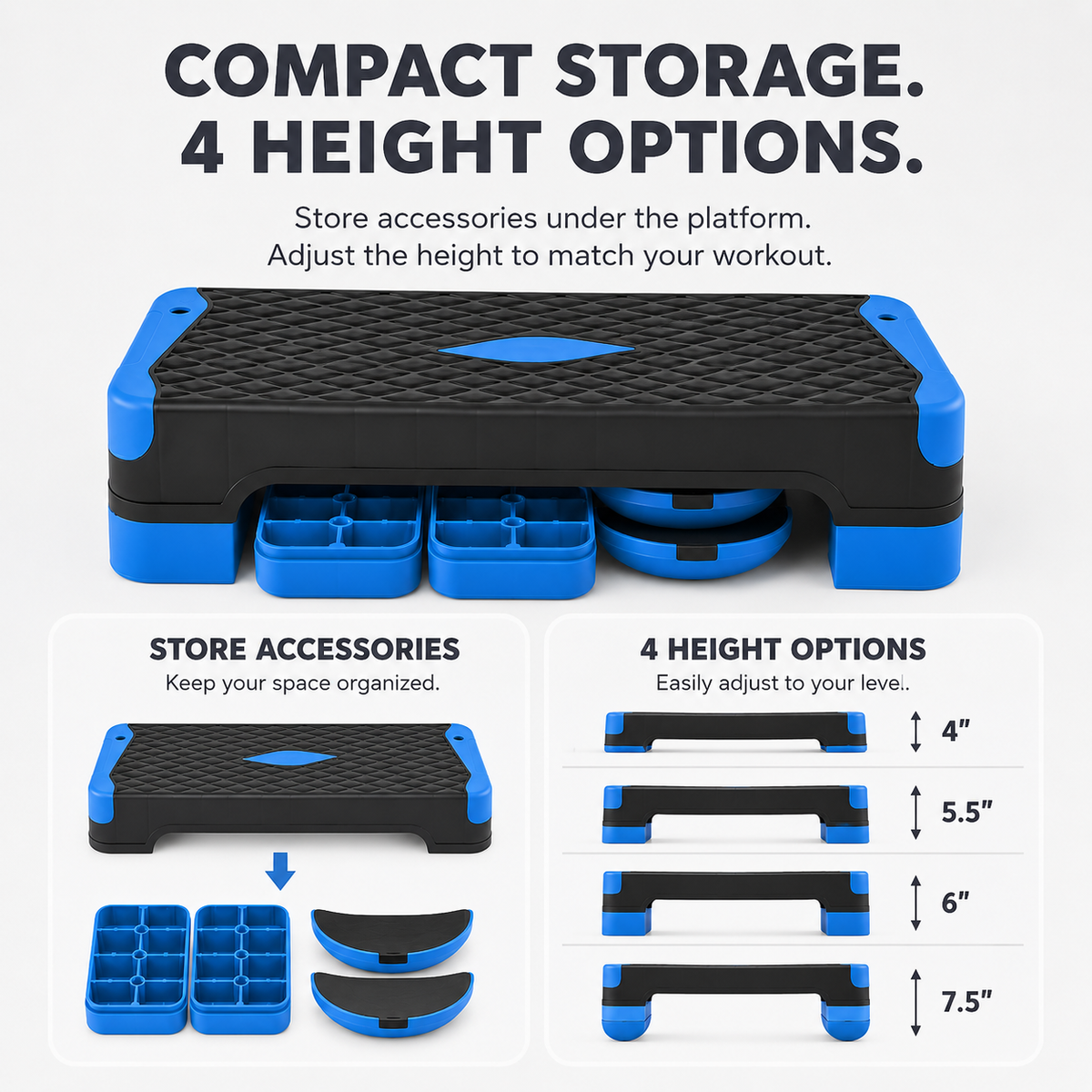 Adjustable Aerobic Step Platform with 4 Heights, Balance Trainers & Resistance Bands, 660 lb Static Capacity