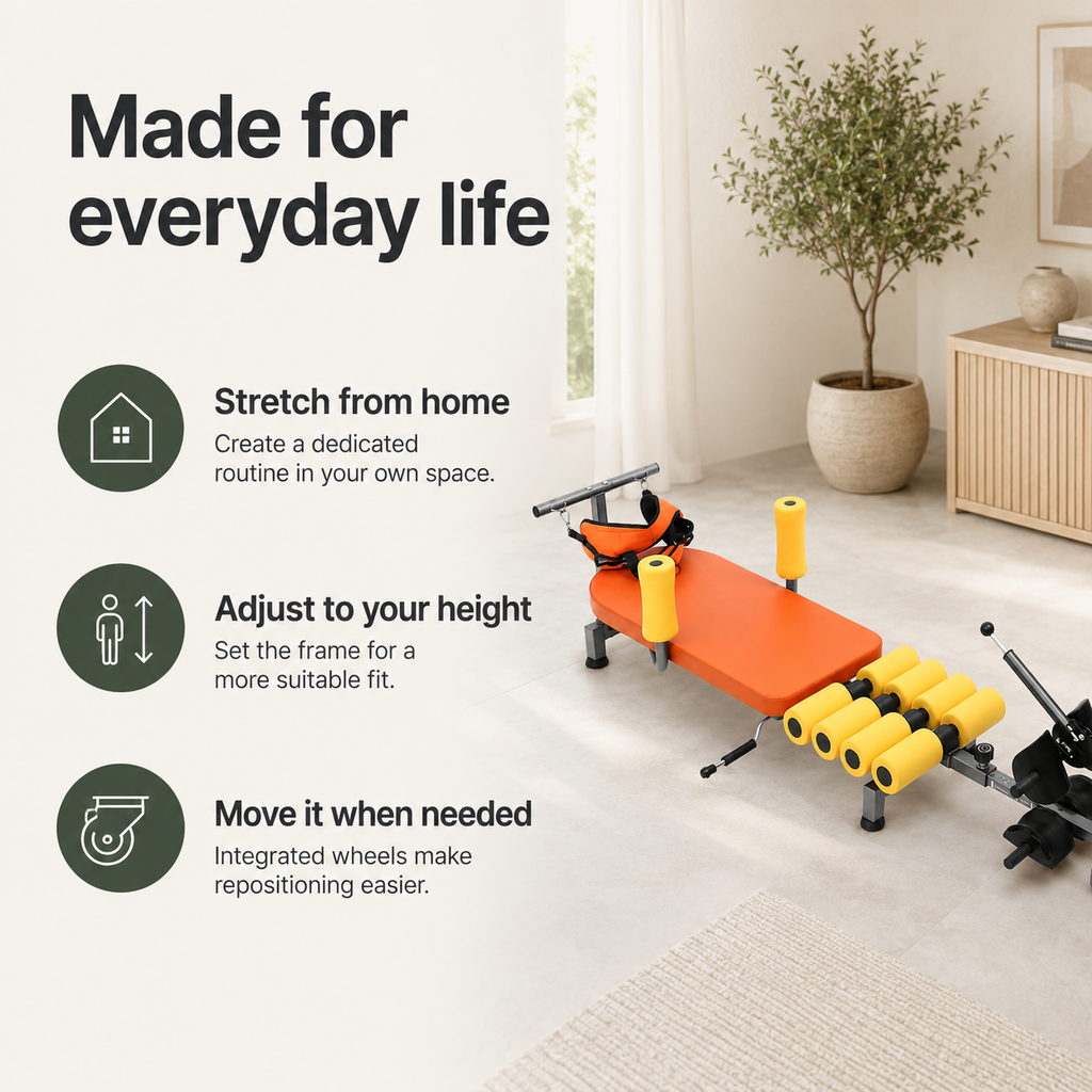 Adjustable Back Stretch Bench with Neck Stretcher, 8 Foam Rollers & 286 lb Capacity for Home Use