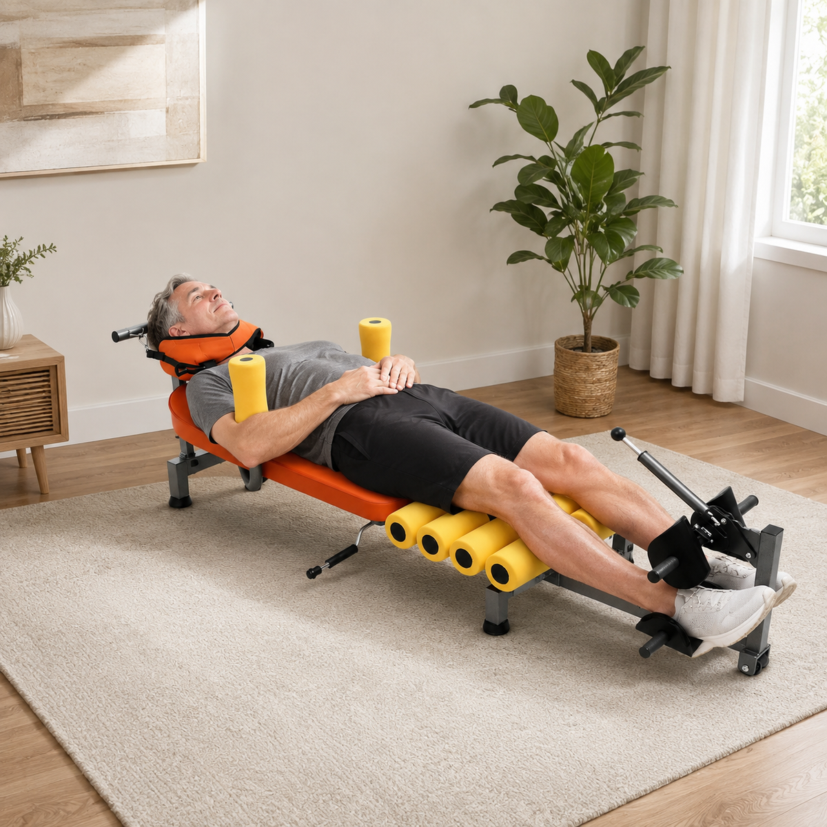 Adjustable Back Stretch Bench with Neck Stretcher, 8 Foam Rollers & 286 lb Capacity for Home Use