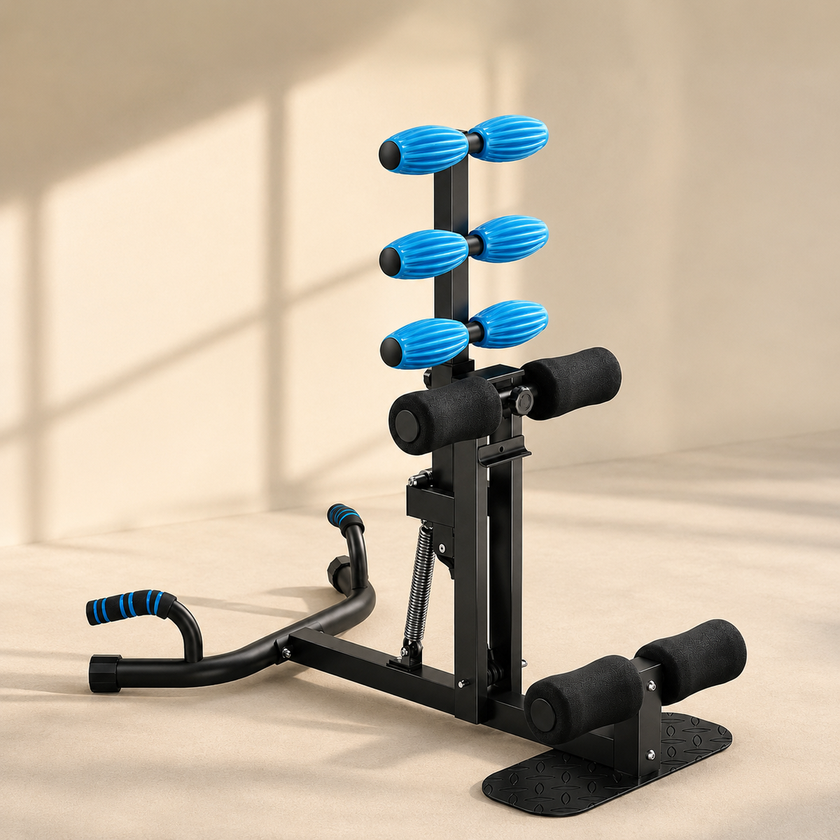 Adjustable Deep Squat Machine with 4 Resistance Levels, Massage Rollers & Push-Up Handles, 300 lb Capacity