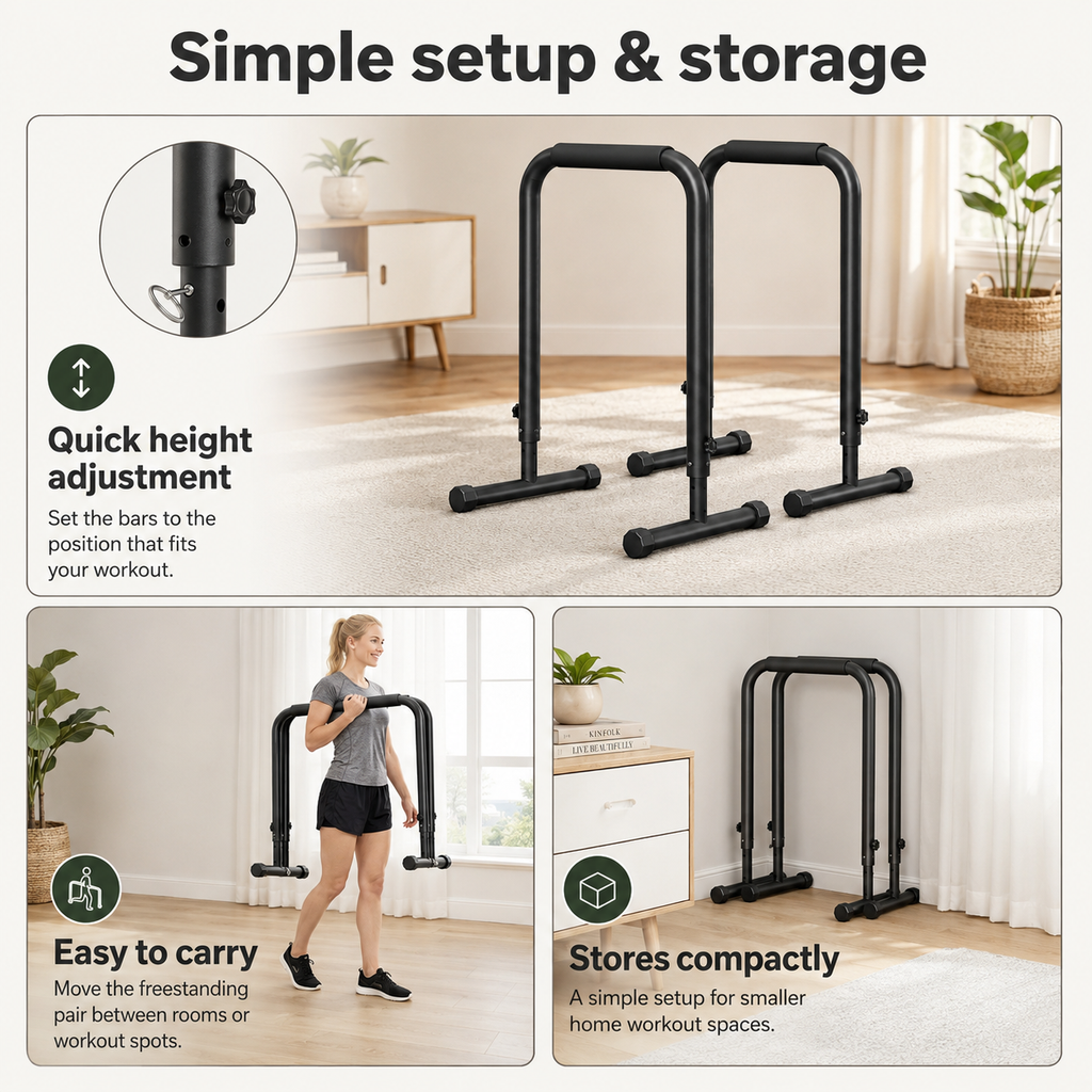 Adjustable Dip Bars with 3 Height Levels, 32–36 in, 440 lb Capacity for Home Gym Calisthenics