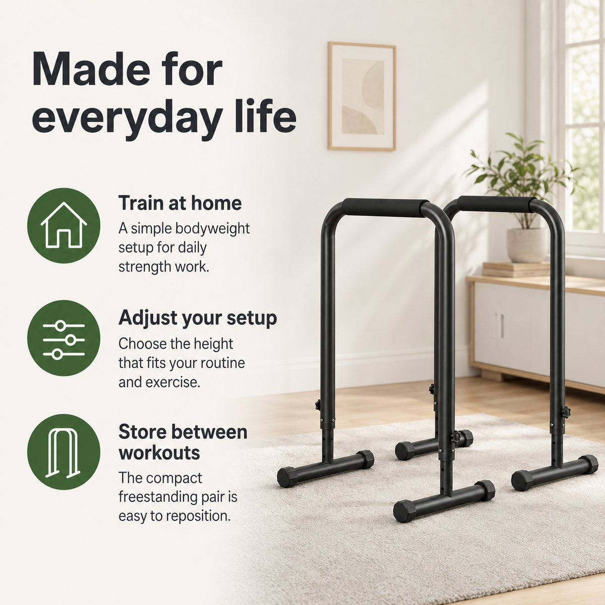 Adjustable Dip Bars with 3 Height Levels, 32–36 in, 440 lb Capacity for Home Gym Calisthenics