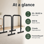 Adjustable Dip Bars with 3 Height Levels, 32–36 in, 440 lb Capacity for Home Gym Calisthenics