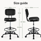 Adjustable Height Drafting Chair with Removable Backrest, Foot Ring & Rolling Casters, 350 lb Capacity
