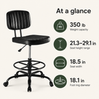 Adjustable Height Drafting Chair with Removable Backrest, Foot Ring & Rolling Casters, 350 lb Capacity