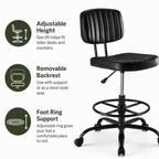 Adjustable Height Drafting Chair with Removable Backrest, Foot Ring & Rolling Casters, 350 lb Capacity