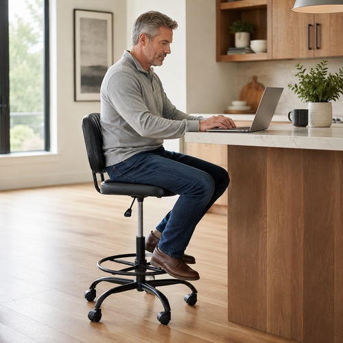 Adjustable Height Drafting Chair with Removable Backrest, Foot Ring & Rolling Casters, 350 lb Capacity