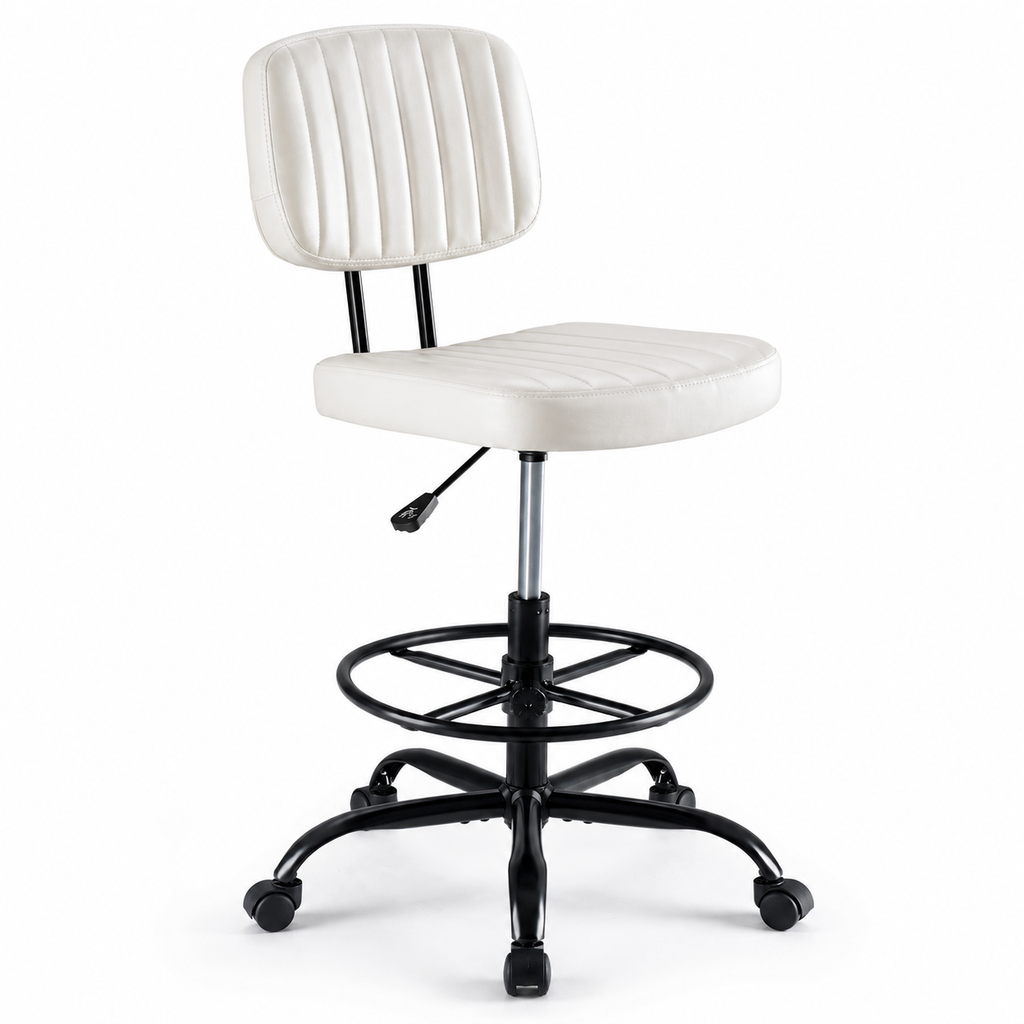 Adjustable Height Drafting Chair with Removable Backrest, Foot Ring & Rolling Casters, 350 lb Capacity