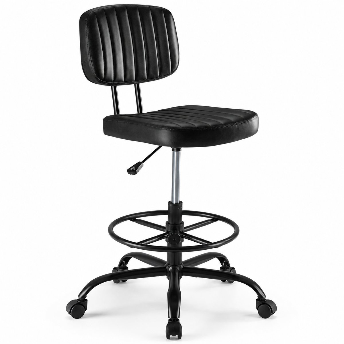 Adjustable Height Drafting Chair with Removable Backrest, Foot Ring & Rolling Casters, 350 lb Capacity