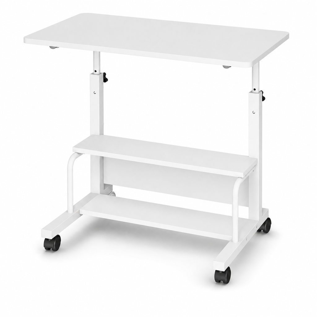 Adjustable Height Rolling Computer Desk with 3-Tier Storage, Removable Divider Board & Locking Wheels, 31.5-Inch