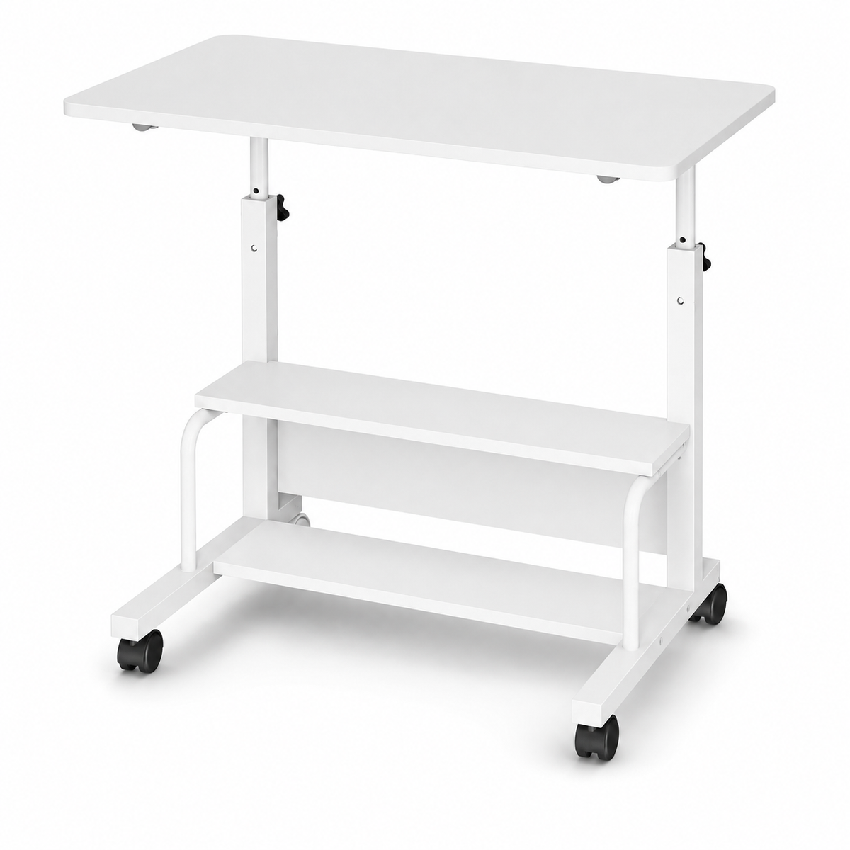 Adjustable Height Rolling Computer Desk with 3-Tier Storage, Removable Divider Board & Locking Wheels, 31.5-Inch