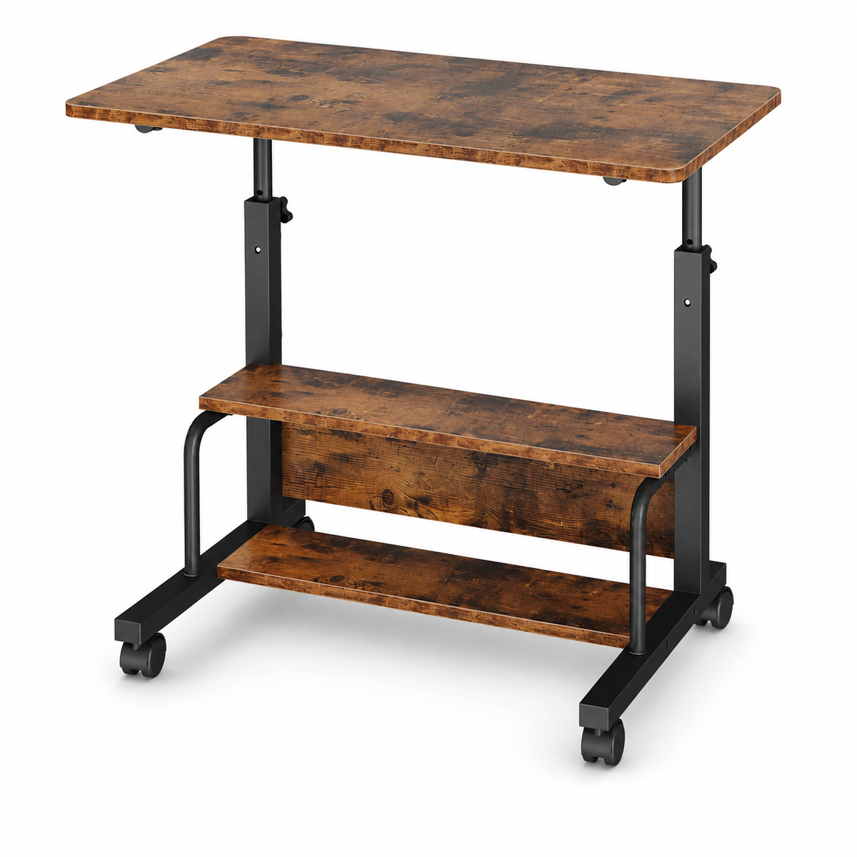 Adjustable Height Rolling Computer Desk with 3-Tier Storage, Removable Divider Board & Locking Wheels, 31.5-Inch