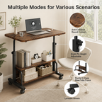 Adjustable Height Rolling Computer Desk with 3-Tier Storage, Removable Divider Board & Locking Wheels, 31.5-Inch
