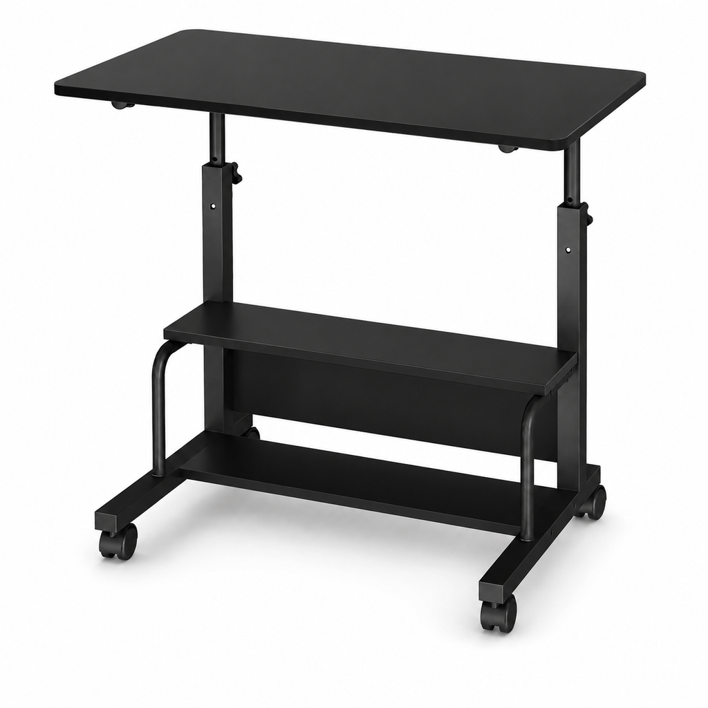 Adjustable Height Rolling Computer Desk with 3-Tier Storage, Removable Divider Board & Locking Wheels, 31.5-Inch