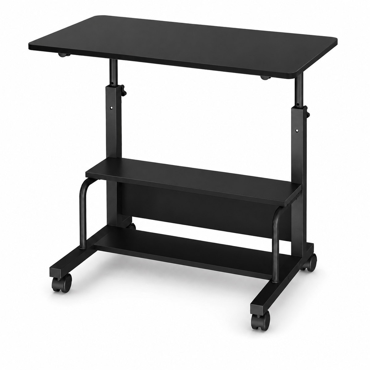 Adjustable Height Rolling Computer Desk with 3-Tier Storage, Removable Divider Board & Locking Wheels, 31.5-Inch