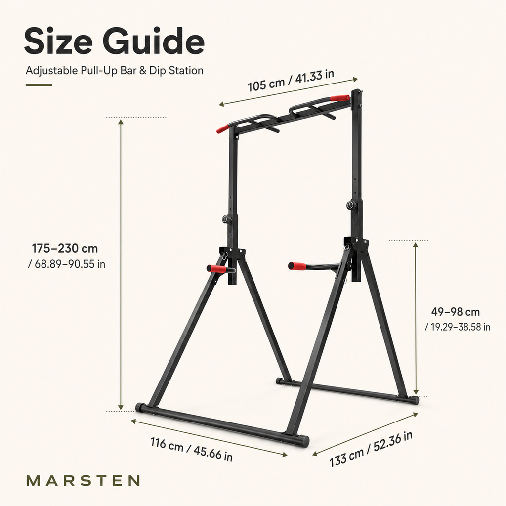Adjustable Power Tower Pull-Up Bar & Dip Station with Foldable Frame, 440 lb Capacity for Home Gym Strength Training
