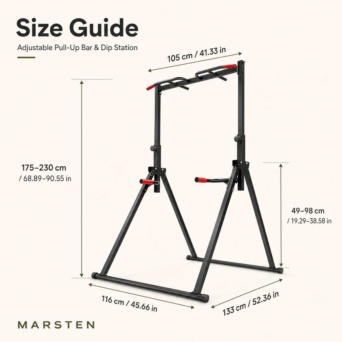 Adjustable Power Tower Pull-Up Bar & Dip Station with Foldable Frame, 440 lb Capacity for Home Gym Strength Training