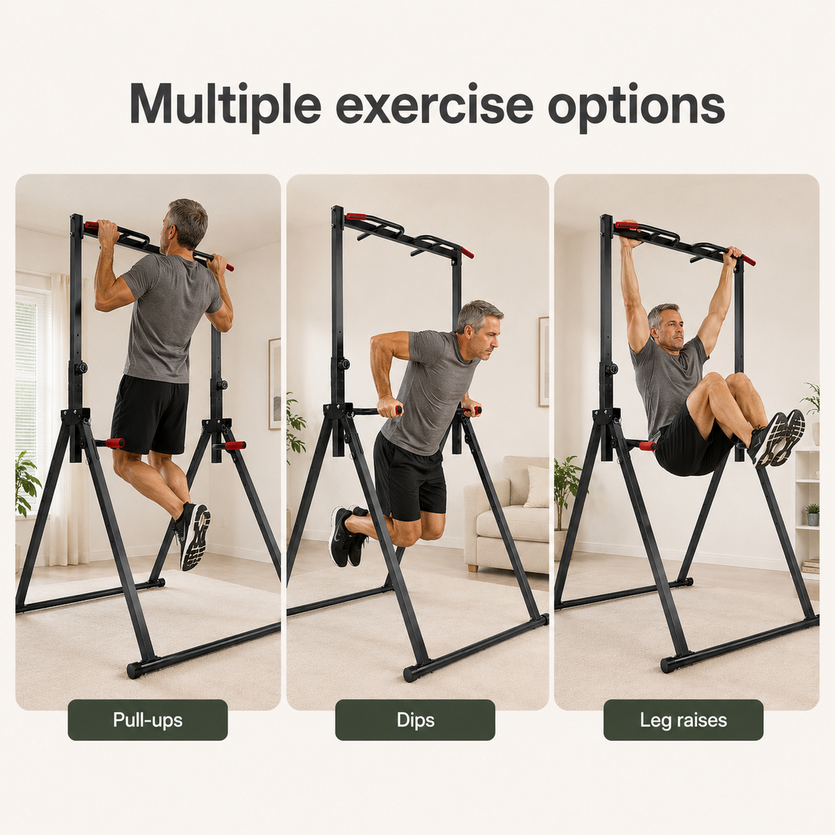 Adjustable Power Tower Pull-Up Bar & Dip Station with Foldable Frame, 440 lb Capacity for Home Gym Strength Training