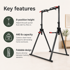 Adjustable Power Tower Pull-Up Bar & Dip Station with Foldable Frame, 440 lb Capacity for Home Gym Strength Training