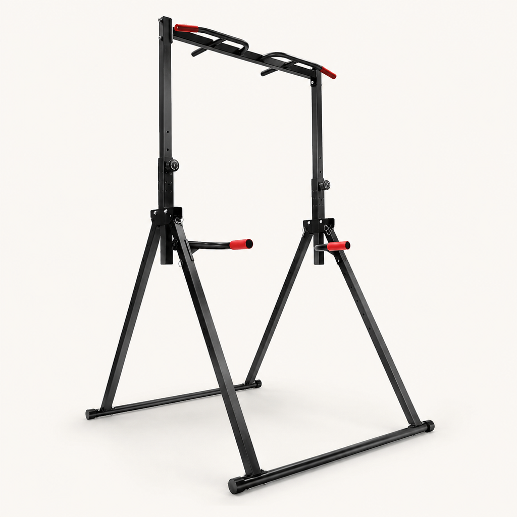Adjustable Power Tower Pull-Up Bar & Dip Station with Foldable Frame, 440 lb Capacity for Home Gym Strength Training