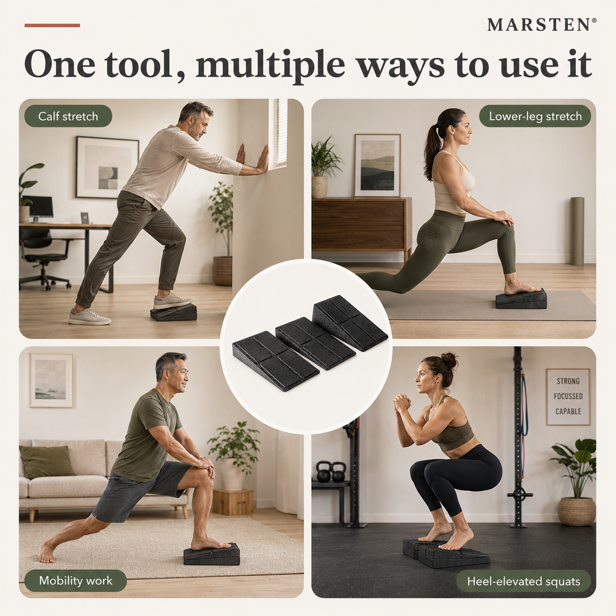Adjustable Slant Board Calf Stretcher, 3-Piece EPP Foam Incline Wedge with 4 Angles for Stretching and Squats