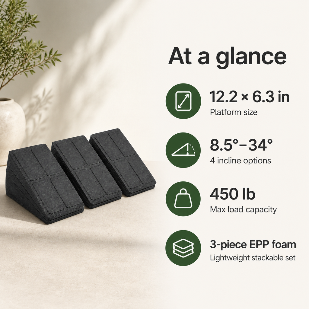 Adjustable Slant Board Calf Stretcher, 3-Piece EPP Foam Incline Wedge with 4 Angles for Stretching and Squats