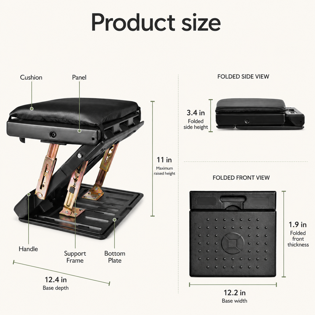 Adjustable Under Desk Footrest with 4-Level Height, Removable Cushion & Massage Surface