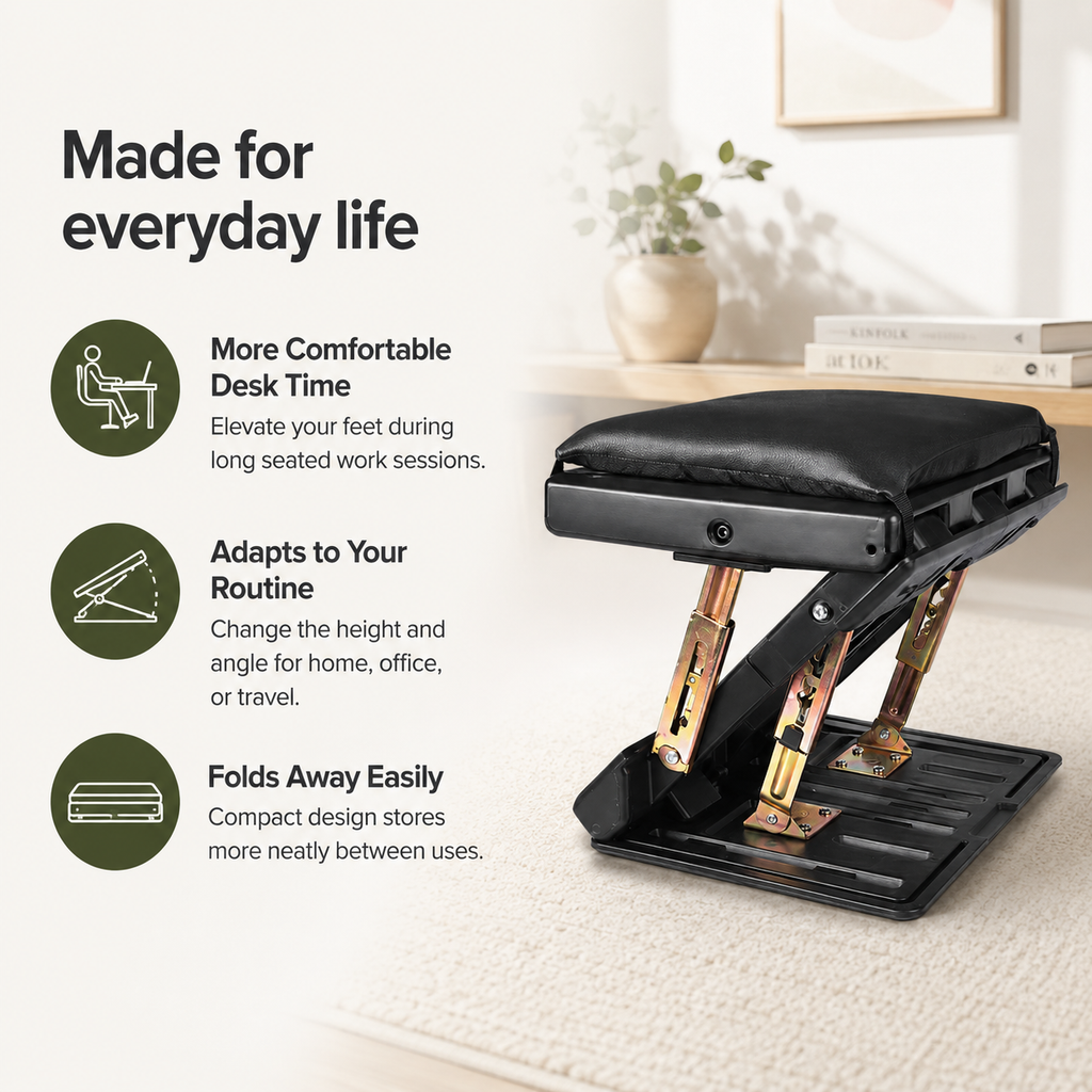 Adjustable Under Desk Footrest with 4-Level Height, Removable Cushion & Massage Surface