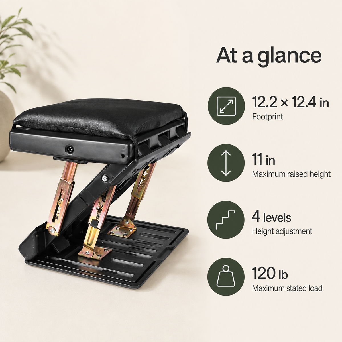 Adjustable Under Desk Footrest with 4-Level Height, Removable Cushion & Massage Surface