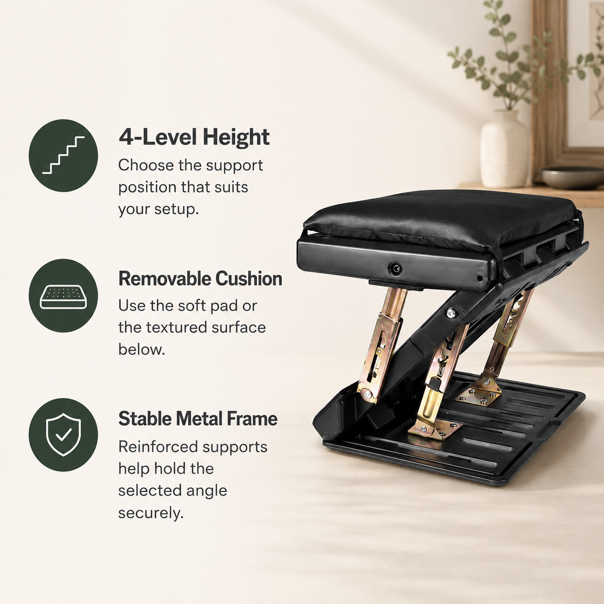 Adjustable Under Desk Footrest with 4-Level Height, Removable Cushion & Massage Surface