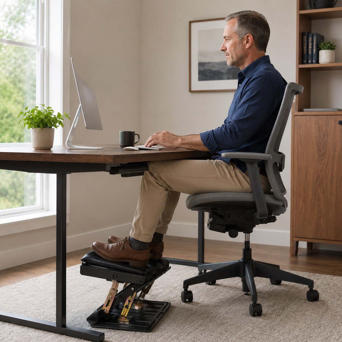 Adjustable Under Desk Footrest with 4-Level Height, Removable Cushion & Massage Surface