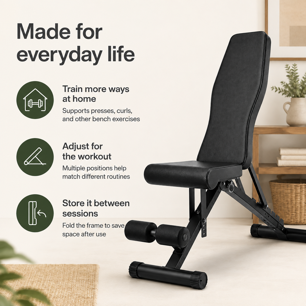 Adjustable Weight Bench with 8-Position Backrest, Foldable 1000 lb Capacity for Full-Body Strength Training