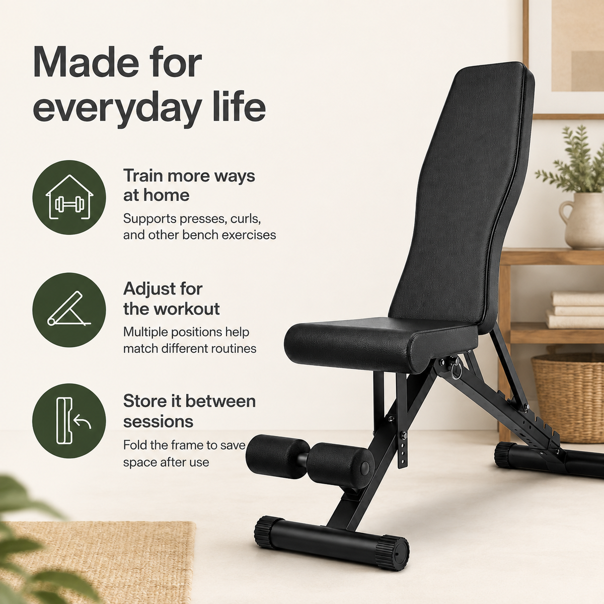 Adjustable Weight Bench with 8-Position Backrest, Foldable 1000 lb Capacity for Full-Body Strength Training